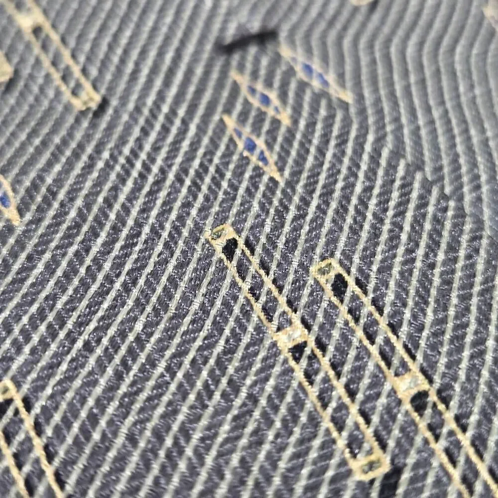 GRAHAM & LOCKWOOD LONDON ENGLAND SILK TIE TAN BLACK GEOMETRIC SATIN 4